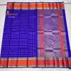 Marvelous Checks Pattern Royal Blue/Orange Kanjivaram Saree - Image 3